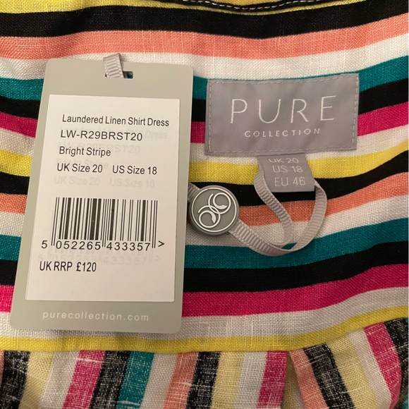 Pure Collection Laundered Linen Shirt Dress - Stripes Multicoloured - 20 - NWT - Picture 4 of 5